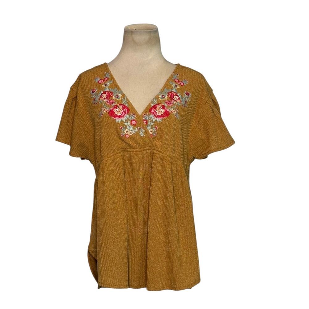 Savanna Jane floral embroidered v neck boho top size large